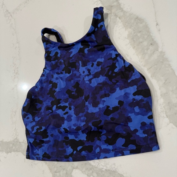 Athleta Conscious Crop Bikini Top Womens Size Medium Blue/Black Cloud Camo Swim - Picture 2 of 5